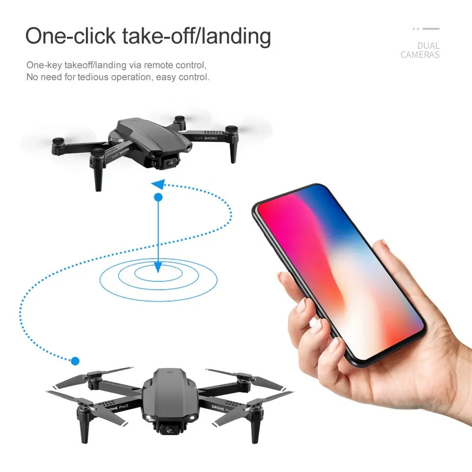 Foldable Remote Control Drone with Camera Wide Angle Lens Optical Flow Positioning with Rechargable Battery WiFi FPV 4-Axis Camera with Dual Flash Lights (Assorted Color)