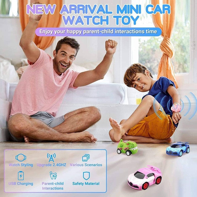 2.4 GHz Remote Control Cartoon Watch Car Toy | Rechargeable USB | Long Range Mini RC Car Wrist Racing Toy for Kids - Assorted Design