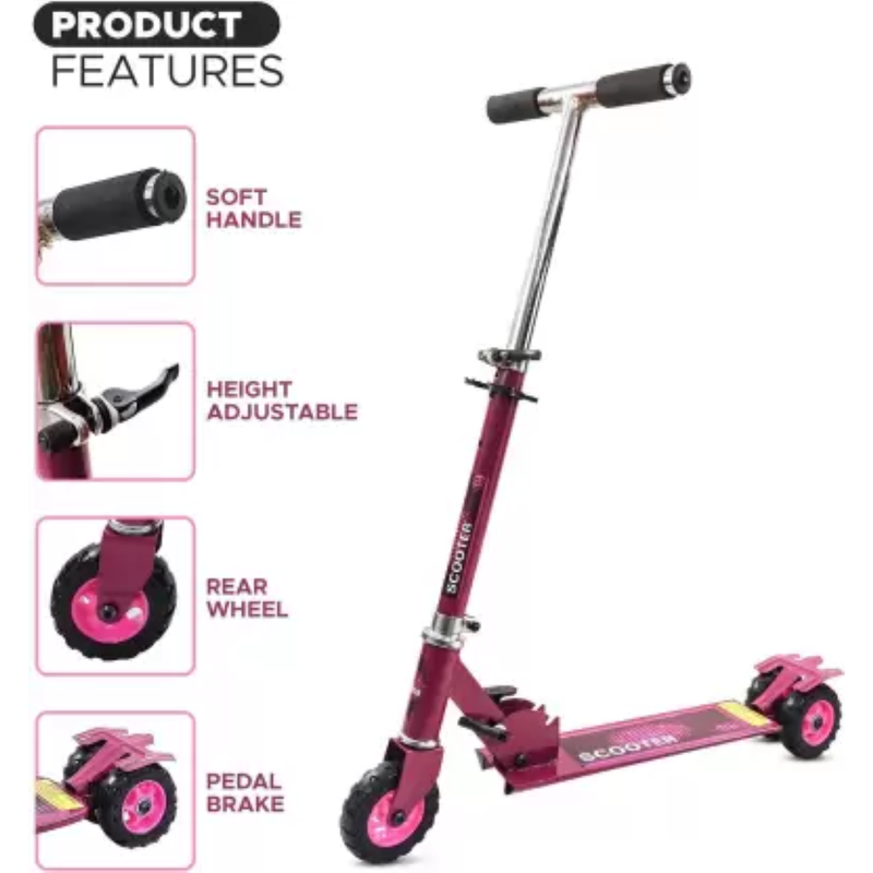 Robust Metallic 3-Wheel Scooter for Kids with Height Adjustment - Kids Kick Scooter pink Color (Pink)