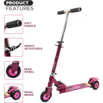 Robust Metallic 3-Wheel Scooter for Kids with Height Adjustment - Kids Kick Scooter pink Color (Pink)