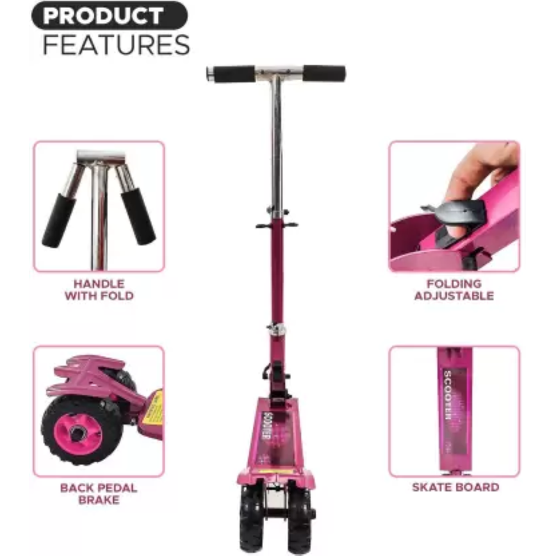 Robust Metallic 3-Wheel Scooter for Kids with Height Adjustment - Kids Kick Scooter pink Color (Pink)