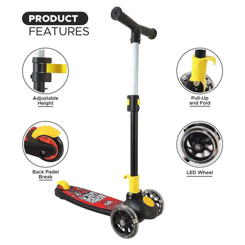 Dynamic Kids Kick Scooter: 3 Adjustable Heights, Foldable Design, Attractive PVC Wheels, Rear Brakes, Ages 3+, 40 kg Weight Capacity, Black