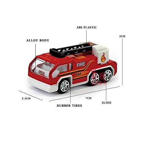 Friction-Powered Die-Cast Mini City Cars | Set of 5 | 1:64 Scale Ratio Fire Brigade Set (Red)