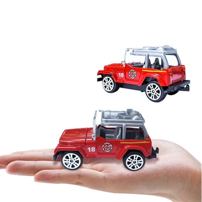 Friction-Powered Die-Cast Mini City Cars | Set of 5 | 1:64 Scale Ratio Fire Brigade Set (Red)