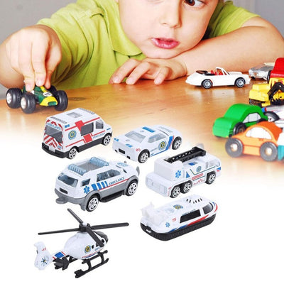 Friction-Powered Die-Cast Mini City Cars | Set of 5 | 1:64 Scale Ratio Ambulance Set (White)