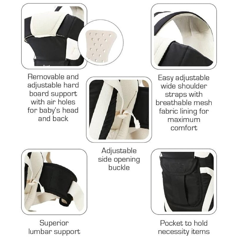 Elite 4-in-1 Baby Carrier With Comfortable Head Support & Buckle Straps (Black)