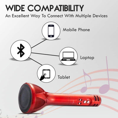 Versatile Handheld Wireless Karaoke Mic | Multi-Function Bluetooth Singing Mike with Microphone Speaker for All Smartphones (Red)