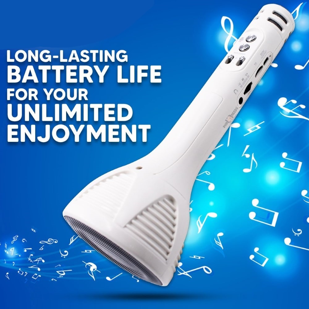 Melody Magic Handheld Wireless Karaoke Mic | Multi-Function Bluetooth, Microphone Speaker for Smartphones (White)