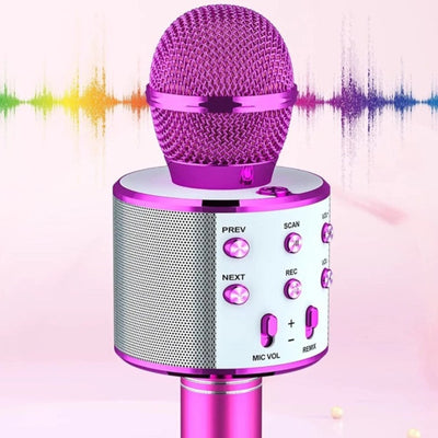 WS 818 Bluetooth Mic | Wireless Handheld Karaoke Microphone with Audio Recording, Speaker for Singing (Pink)