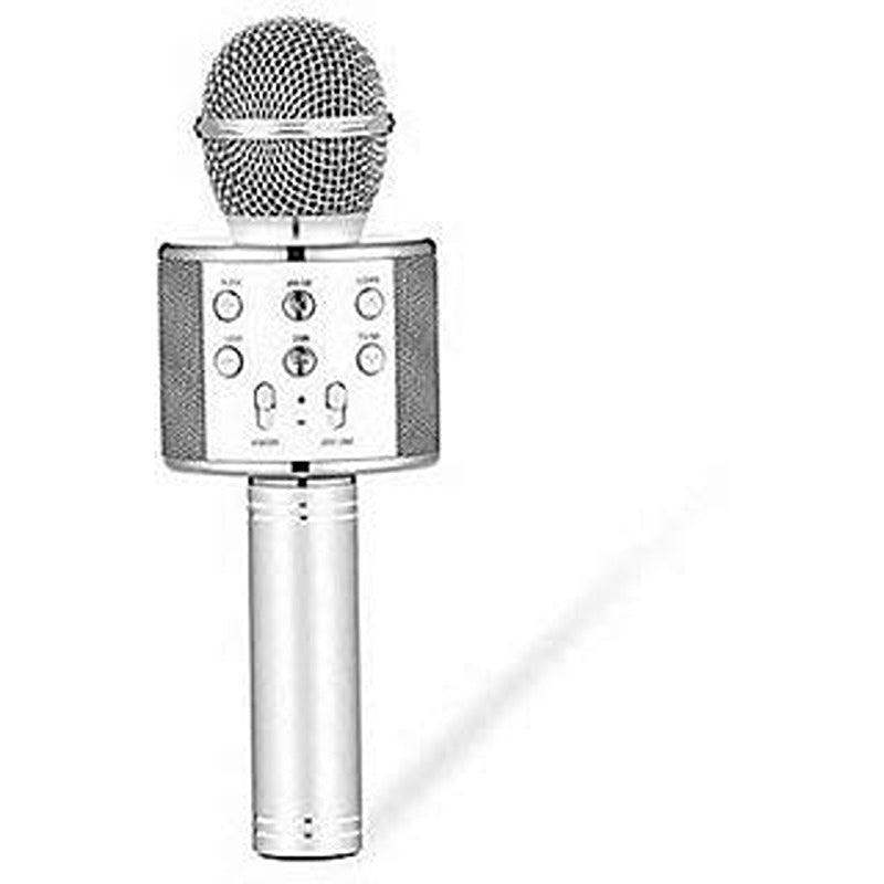 Symphony Sync: WS 818 Bluetooth Mic - Wireless Handheld Karaoke Microphone with Audio Recording and Speaker, Compatible with All Smartphones (Silver)