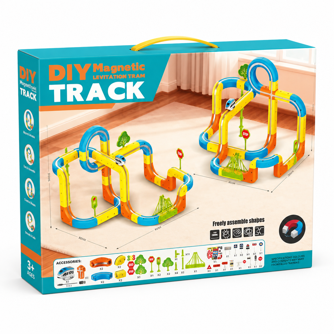 Kidology 108 Pcs Magnetic Monorail DIY Versatile Track Car Set | Magnetic Building Toy