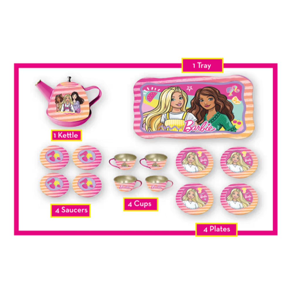 Original Barbie Lightweight Metal Tea Set - 14 Pieces | Licensed Toy (3-6 Years)