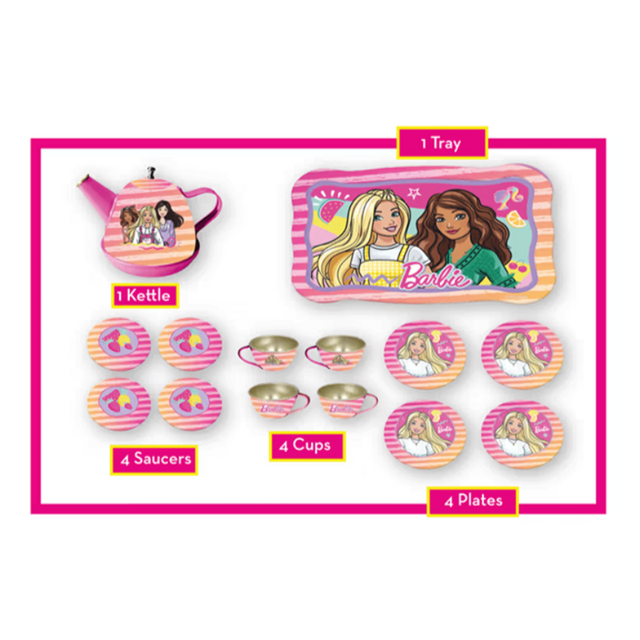 Original Barbie Lightweight Metal Tea Set - 14 Pieces | Licensed Toy (3-6 Years)