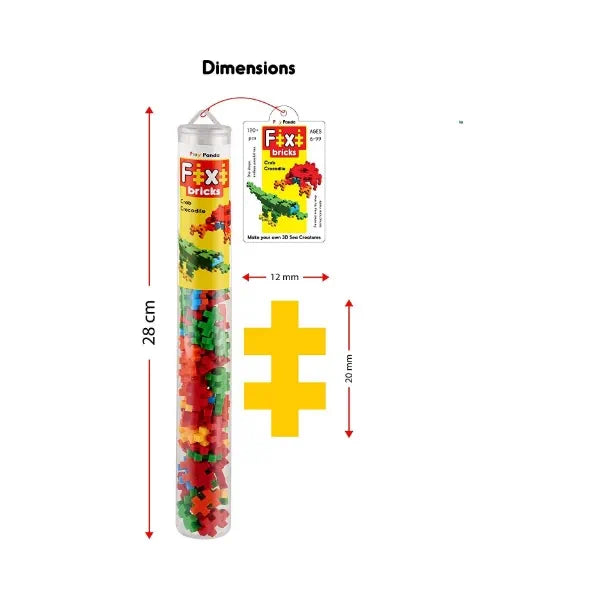 Play Panda Fixi Bricks Aqua Tube 3 Building Blocks | Crocodile & Crab - 110 Fixi Bricks | Instruction Manual | Storage Tube