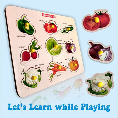 Colorful Vegetables Wooden Peg Jigsaw Puzzle Board