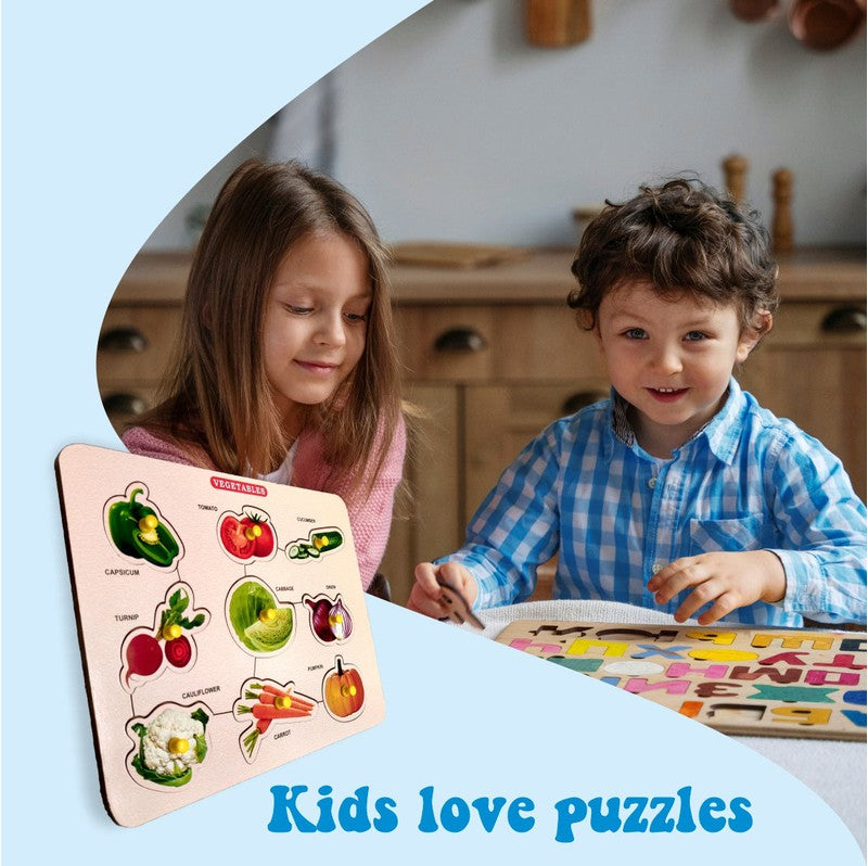 Colorful Vegetables Wooden Peg Jigsaw Puzzle Board