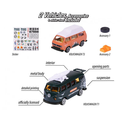 Original Licensed Volkswagen (The Originals) Diecast Vehicles Set (Set of 2 Vehicles - Volkswagen T1 and Volkswagen T3)