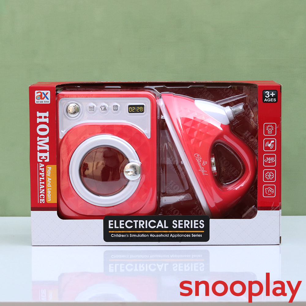 Set of 2 Realistic Mini Home Helper Play Set - Washing Machine & Iron (3-7 Years)