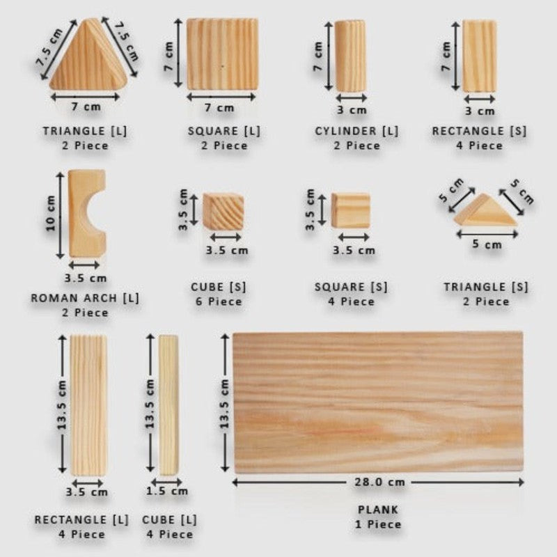 Beginner Wooden Building Blocks (34 pieces, 1 Plank)