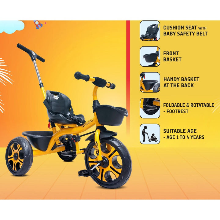 Buddy Plug N Play Kids Tricycle | Capacity Upto 30 Kgs (Yellow)