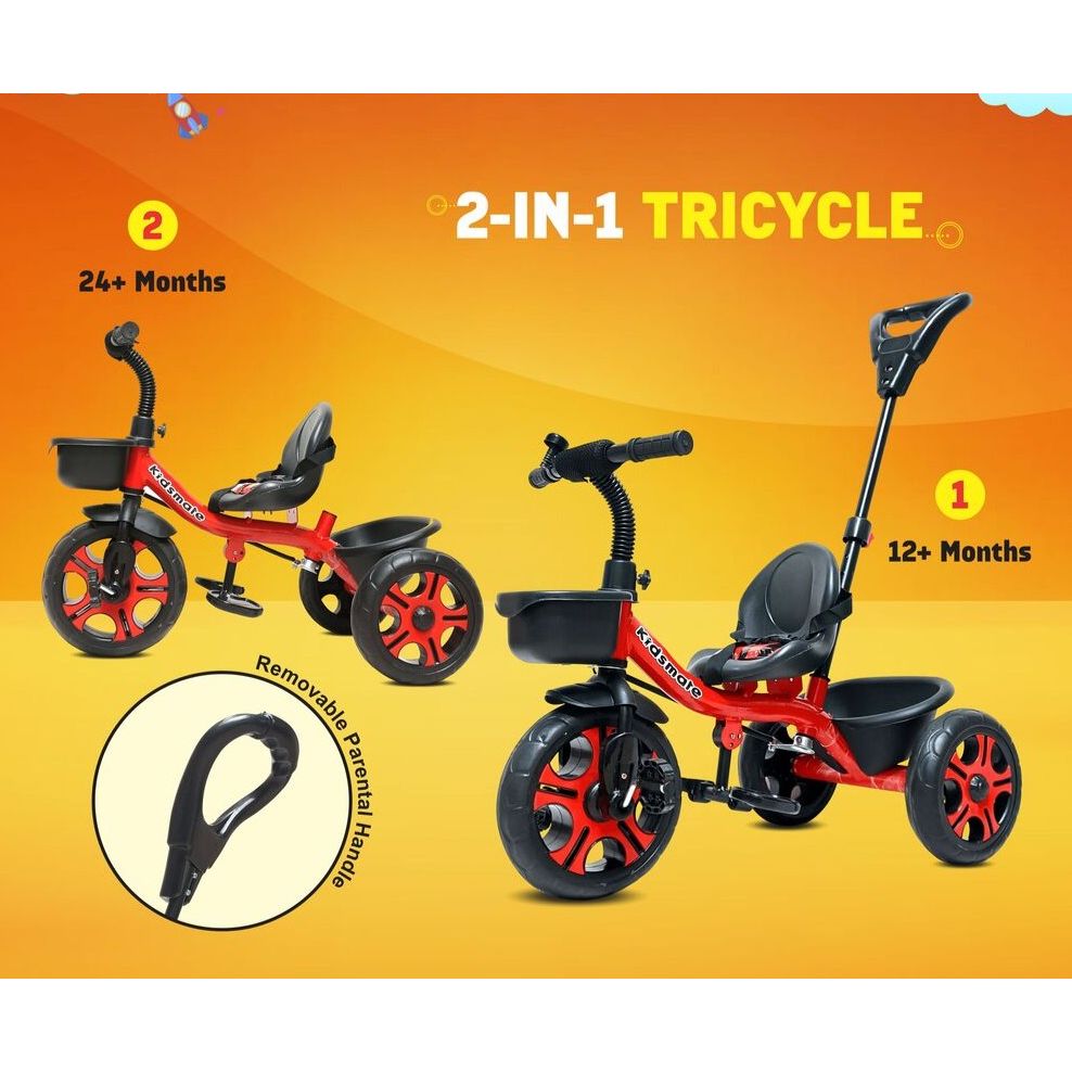 Junior Plug N Play Kids Tricycle | Capacity Upto 30 Kgs (Red)