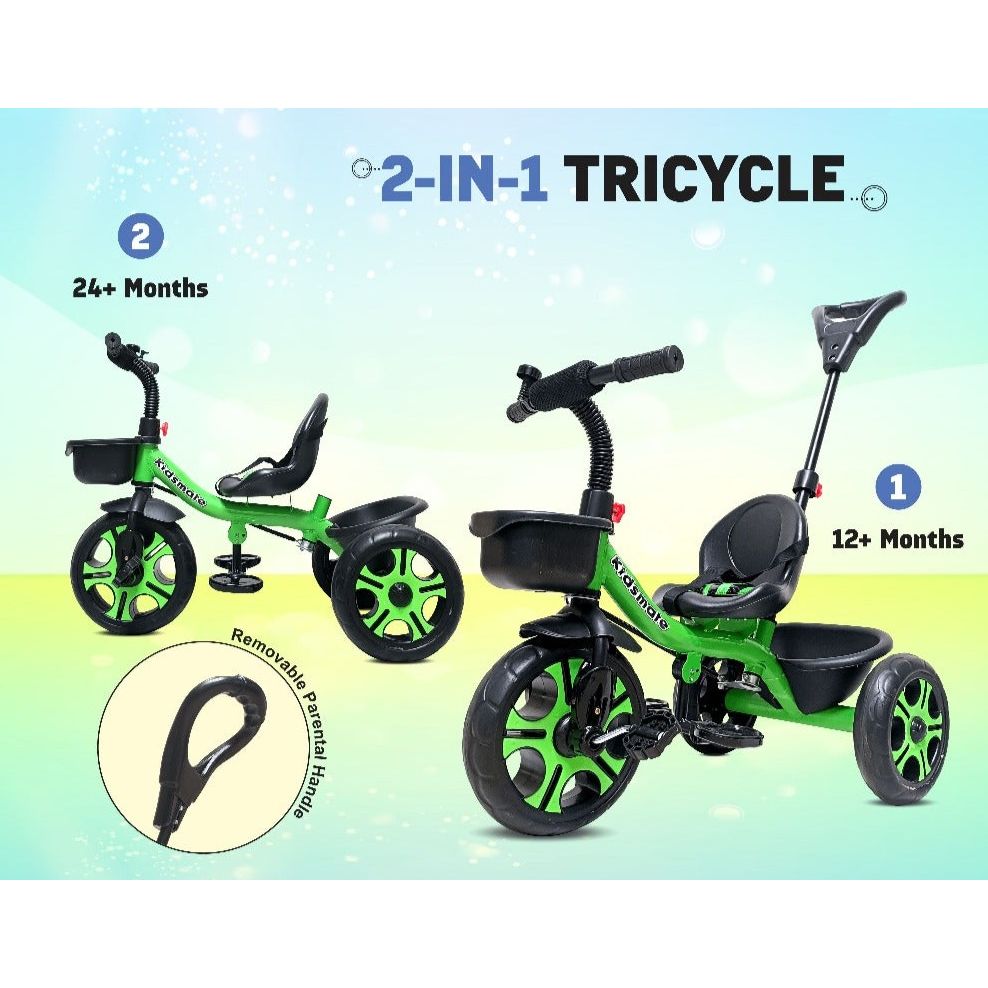 Junior Plug N Play Kids Tricycle | Capacity Upto 30 Kgs (Green)