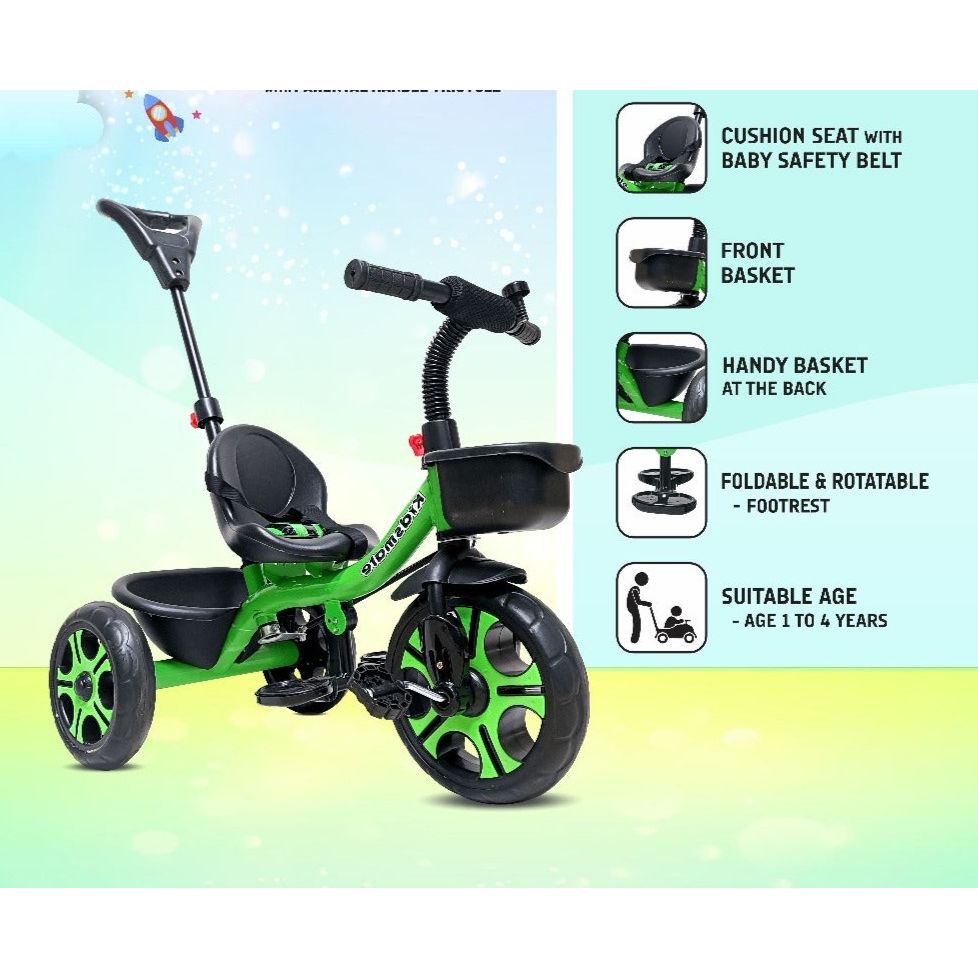 Junior Plug N Play Kids Tricycle | Capacity Upto 30 Kgs (Green)