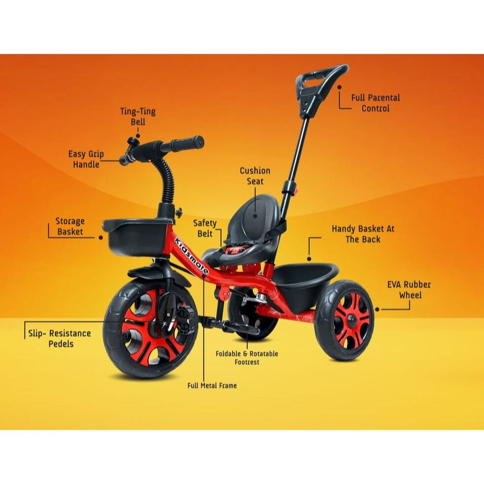 Junior Plug N Play Kids Tricycle | Capacity Upto 30 Kgs (Red)