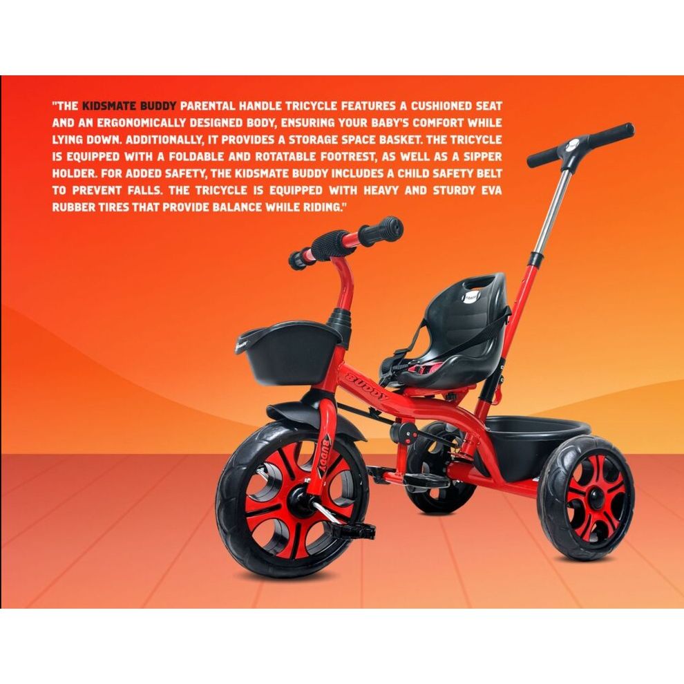 Buddy Plug N Play Kids Tricycle | Capacity Upto 30 Kgs (Red)