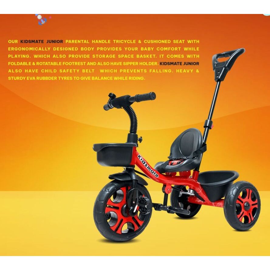 Junior Plug N Play Kids Tricycle | Capacity Upto 30 Kgs (Red)