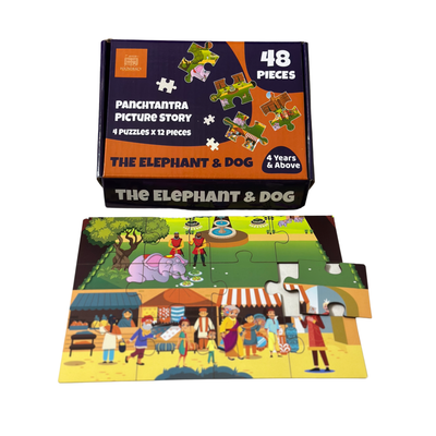 The Elephant And Dog Wooden Story Puzzles Set (48 Pieces)