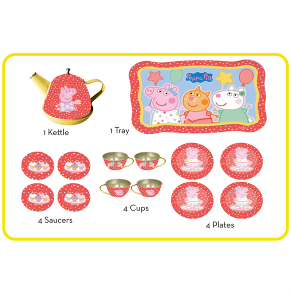 Disney Original Peppa Pig Lightweight Metal Tea Set - 14 Pieces | Licensed Toy (3-6 Years)