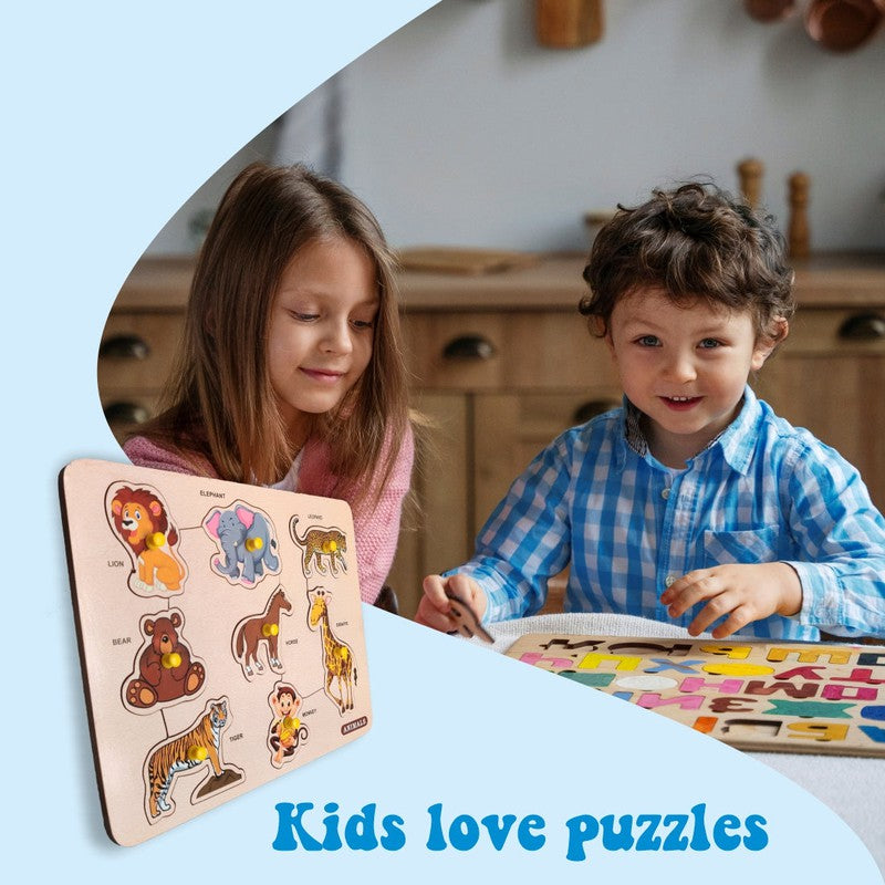 2 in 1 Wooden Body Parts and Wild Animal Puzzles for Kids