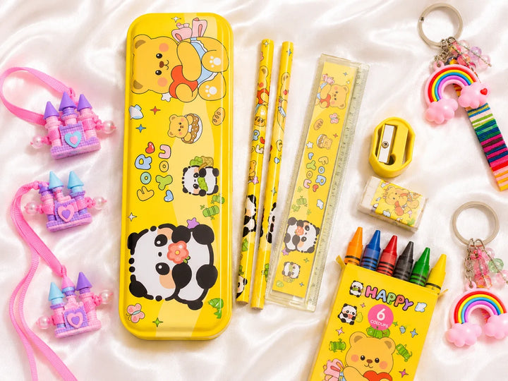 Ilearnngrow Panda Stationery Rakhi Combo | Cute Panda Pencil Box Set | Rakhi for Kids