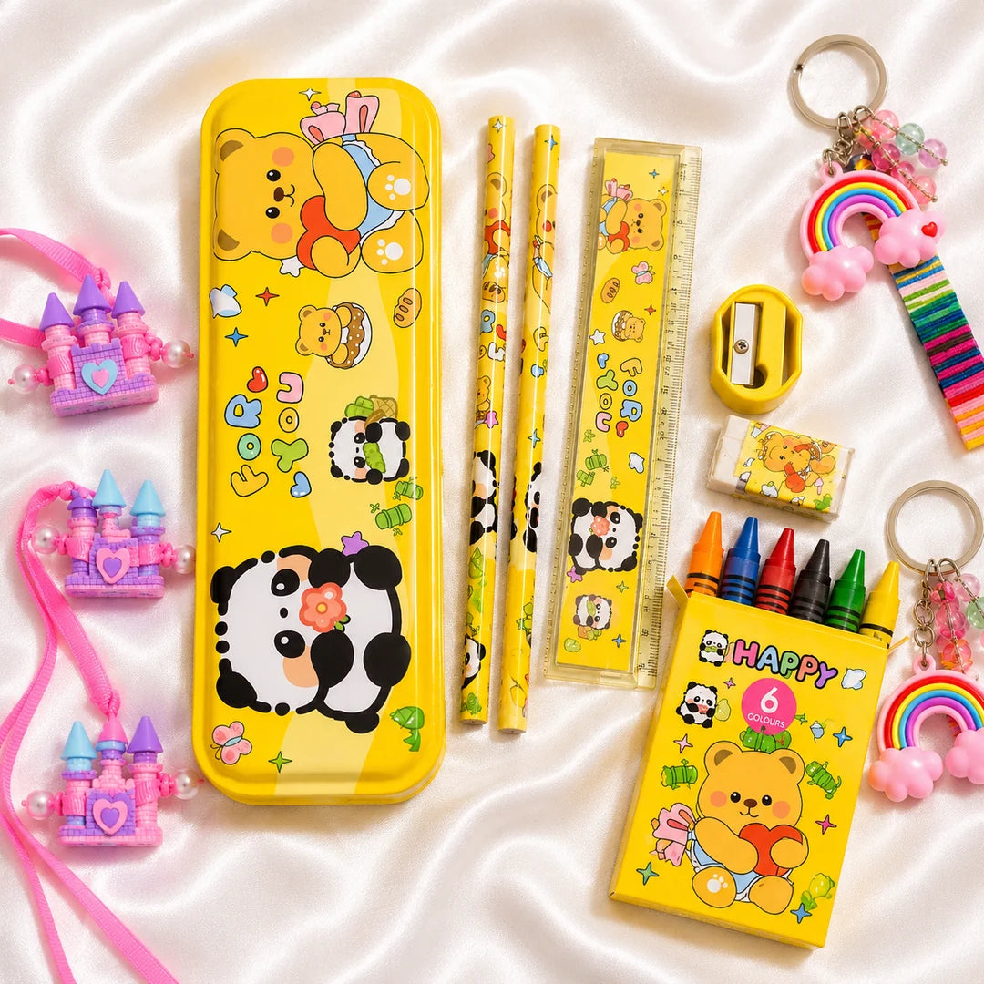 Ilearnngrow Panda Stationery Rakhi Combo | Cute Panda Pencil Box Set | Rakhi for Kids