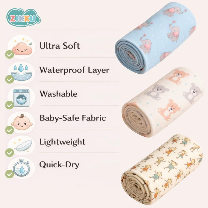 Zikku Printed Dry Sheet for Baby (Pack of 6) - Value Pack