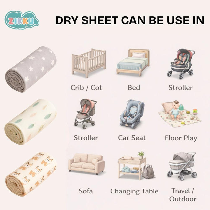 Zikku Printed Dry Sheet for Baby (Pack of 6) - Value Pack