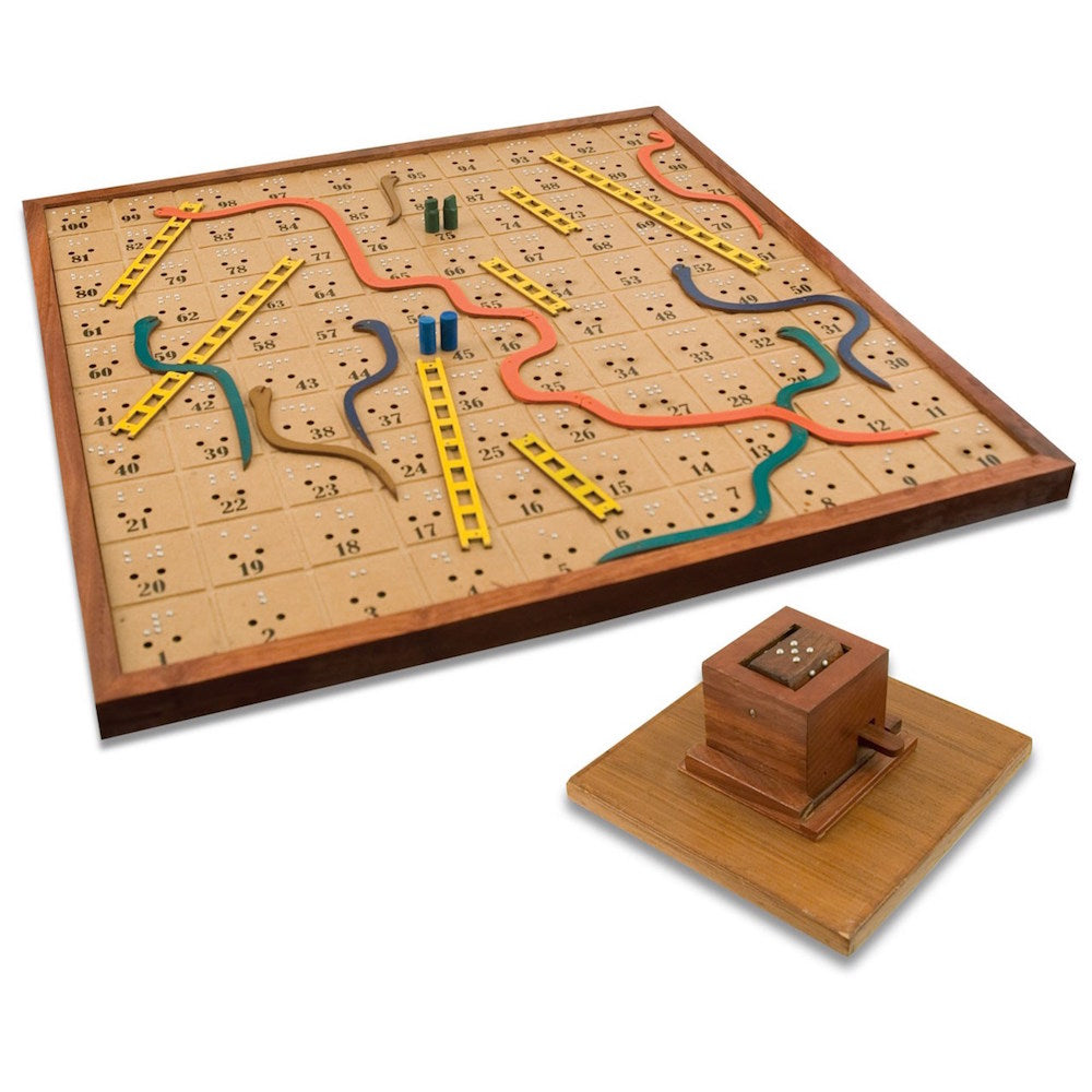 Braille Snakes & Ladders Wooden Board Game for The Blind (Hand Painted)