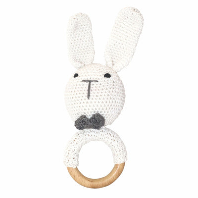 Crochet Bunny Rattle Teething Ring Teether Rattle Soft Toy for Kids