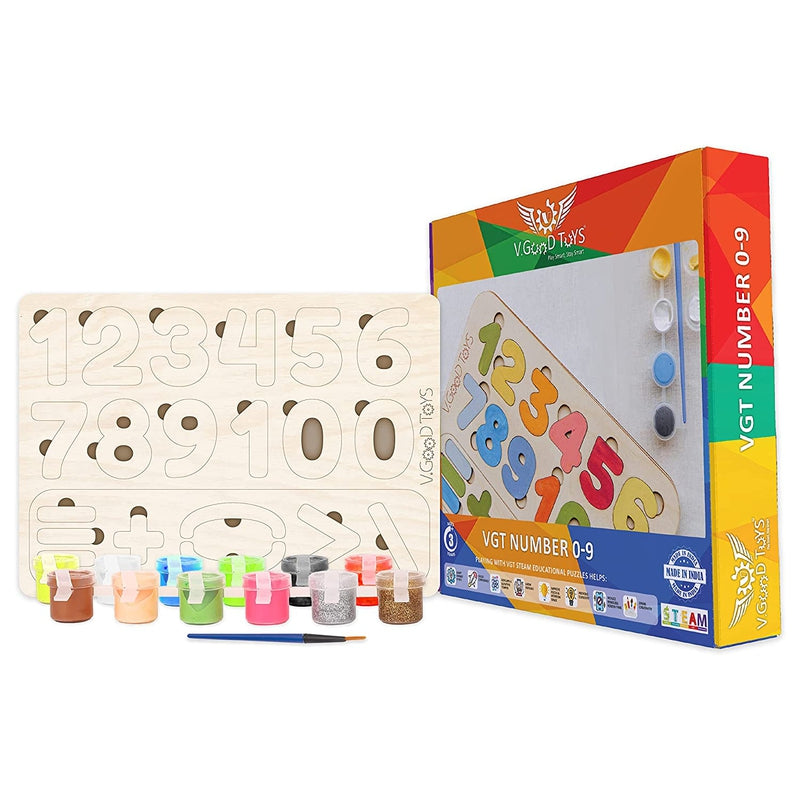 Sustainable STEAM Wooden Number Puzzle Set with Paint and Brush for Kids