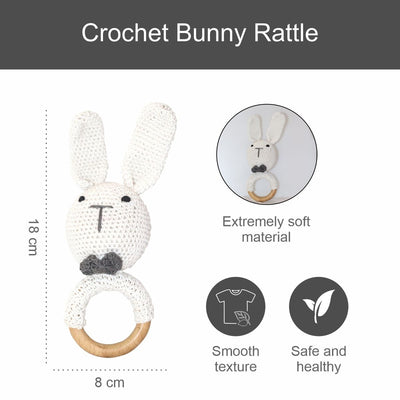 Crochet Bunny Rattle Teething Ring Teether Rattle Soft Toy for Kids