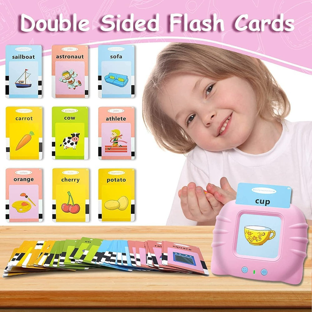 Educational Learning Talking Flash Card for Toddlers Kids | Reading Flashcards Toy for Kids | Preschool Montessori Toys for Kids-Pink