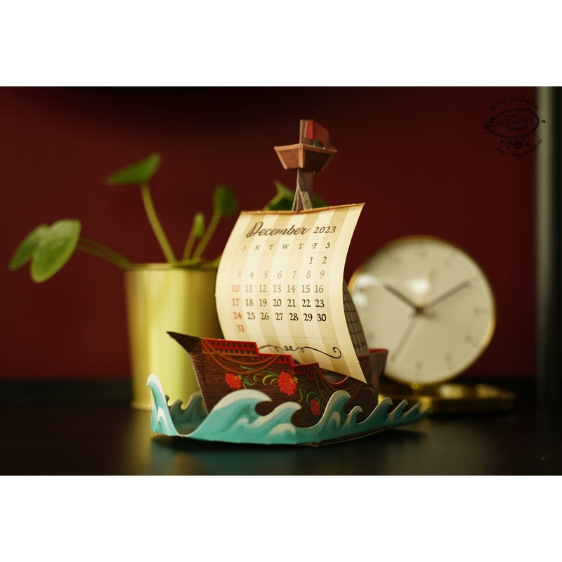 Adventure Ship Desk 3D Calendar 2023 & 2024 DIY Paper Craft Kit