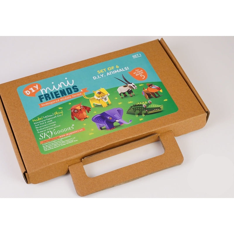 Box Set 1: Set of 6 DIY Mini Endangered Animals Paper Craft Kits