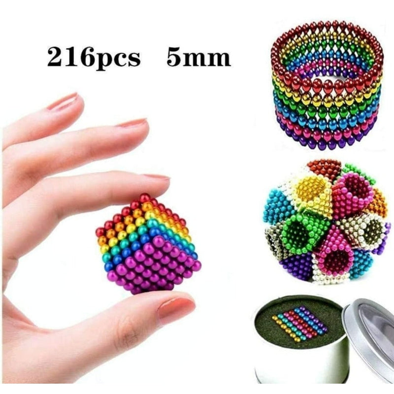 Stress Relief Magnetic Multi-Colored Balls Cube for Kids & Adults |Stress Relief Magnetic Colorful Stainless Steel Cube Ball Toy for Decoration (216 Pcs)