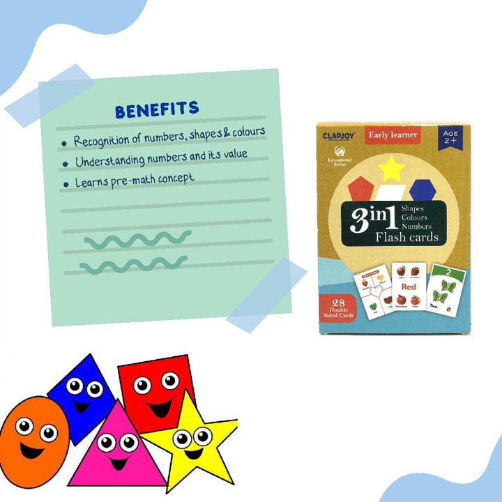 3-in-1 Double Sided Flashcards | Shapes, Colors, Numbers (2-5 Years)