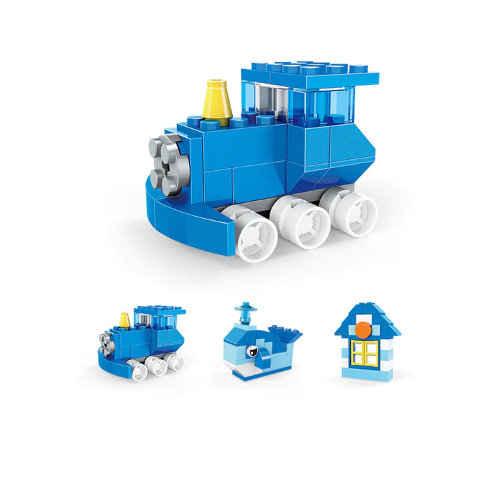 Designer Children's Building Blocks (Train) Blue Bricks 3-in-1 Toy (80 Blocks)