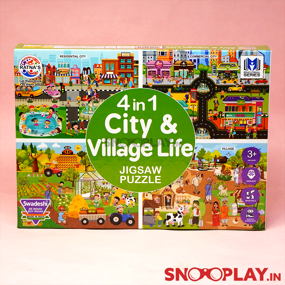 4 in 1 City and Village Life Jigsaw Puzzles For Kids