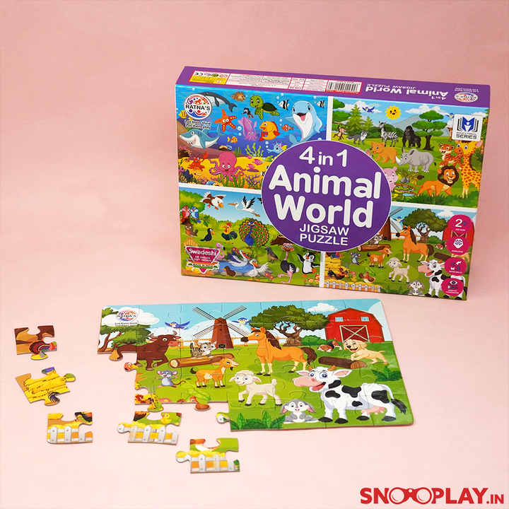 4 in 1 Animal World Jigsaw Puzzles For Kids