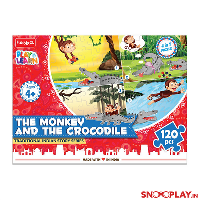 4 in 1 Jigsaw Puzzles (The Monkey & The Crocodile Story) - Based on Traditional Indian Story